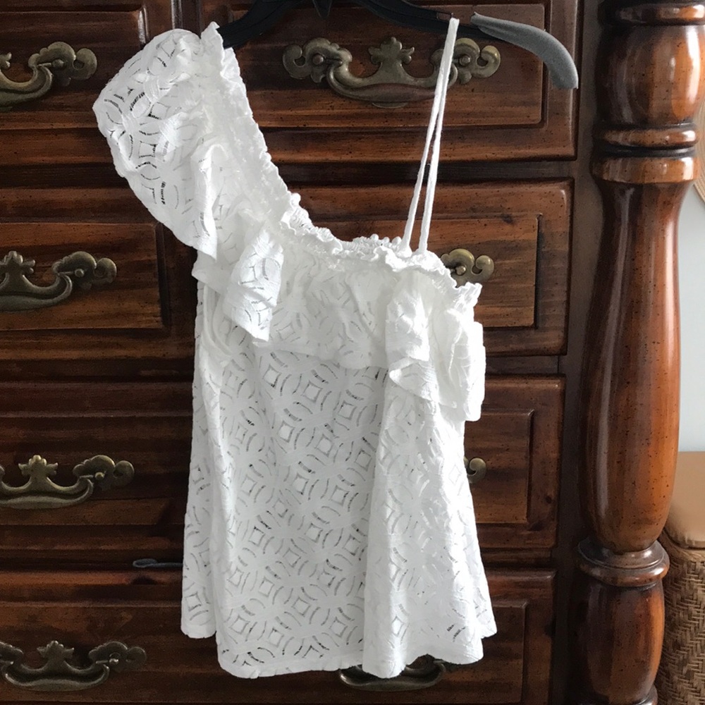 One shoulder white eyelite top